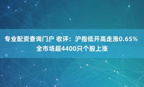 专业配资查询门户 收评：沪指低开高走涨0.65% 全市场超4400只个股上涨